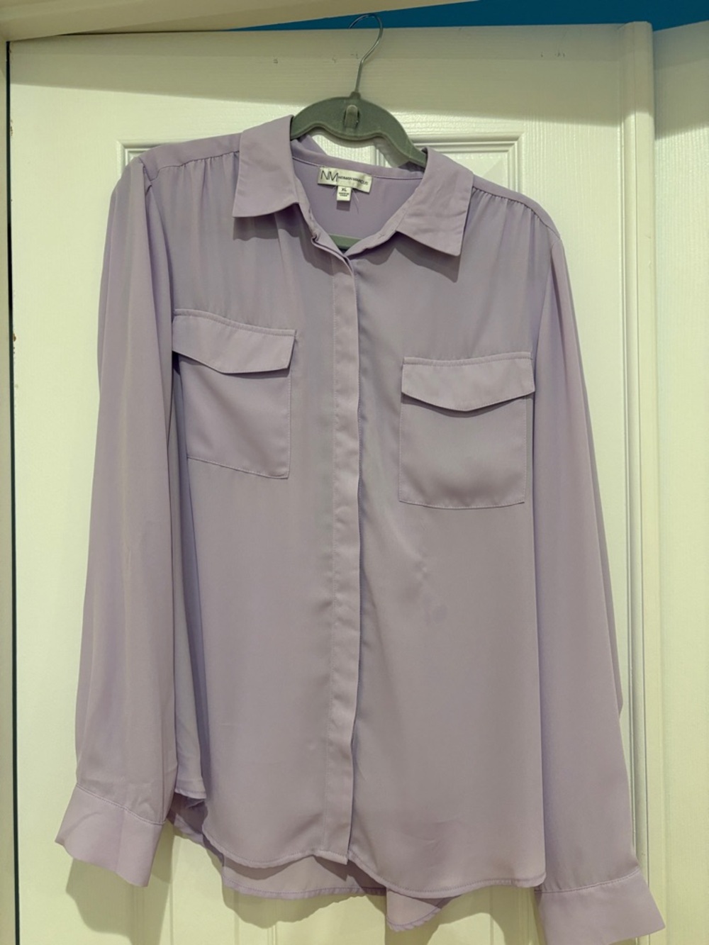 Neiman Marcus Lilac Long-Sleeve Button-Front Blouse